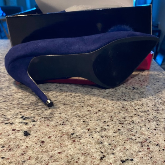 Purple Suede Pump with Fur Pom Pom - Picture 4 of 7